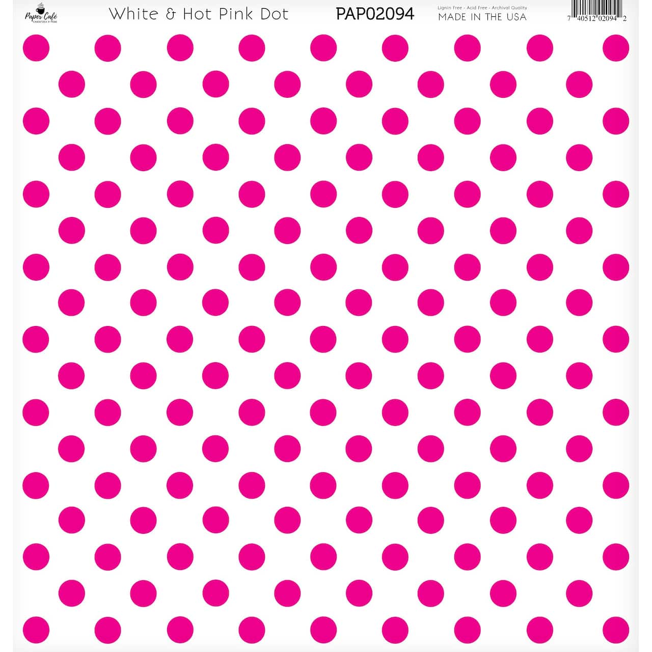 Paper Café White & Hot Pink Dot 12" x 12" Cardstock, 15 Sheets